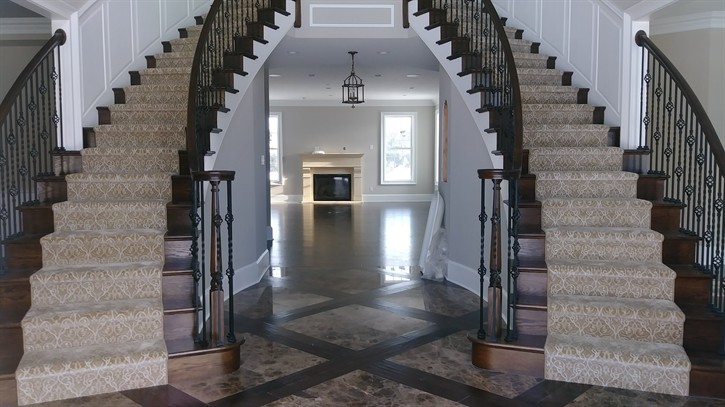 Make a statement with custom runners designed to enhance your staircase and entryway. Elevate your home's architectural features with one-of-a-kind stair runners. Keywords: Custom stair runners, grand entryway design, architectural stair runners, custom staircase carpets, entryway decor, designer stair runners, bespoke stair carpets.