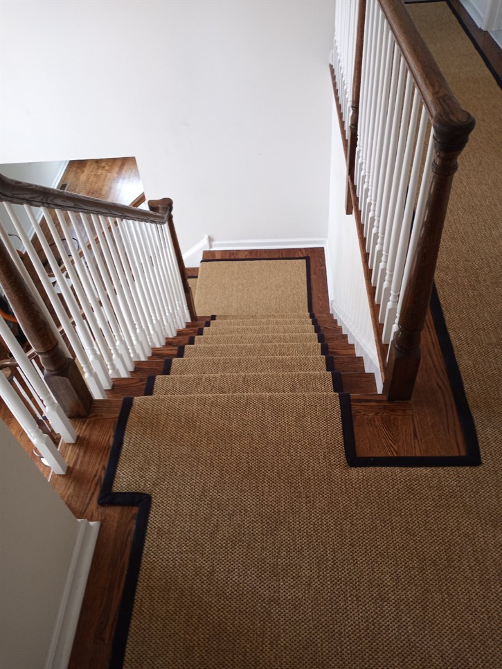 Create a unique runner tailored to your home, connecting hallways to steps. Durable and fashionable sisal with wide binding for a sophisticated look. Keywords: Custom hallway runner, sisal stair runner, one-of-a-kind runner, custom rug design, durable hallway rug, wide binding runner, sisal carpet runner.